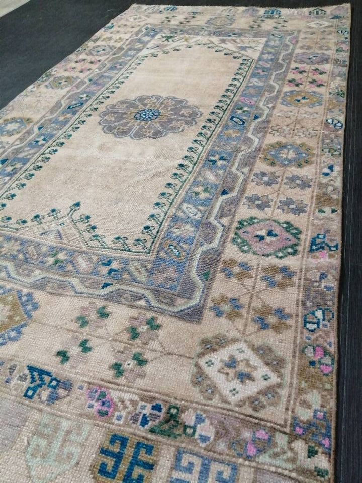 Beige Turkish Runner Rug 3' 8" x 7' 1" Hand-Knotted view 9