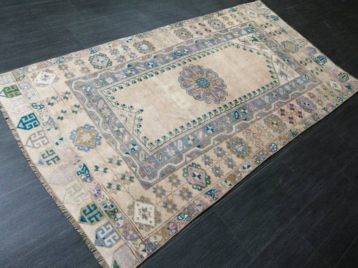 Beige Turkish Runner Rug 3' 8" x 7' 1" Hand-Knotted view