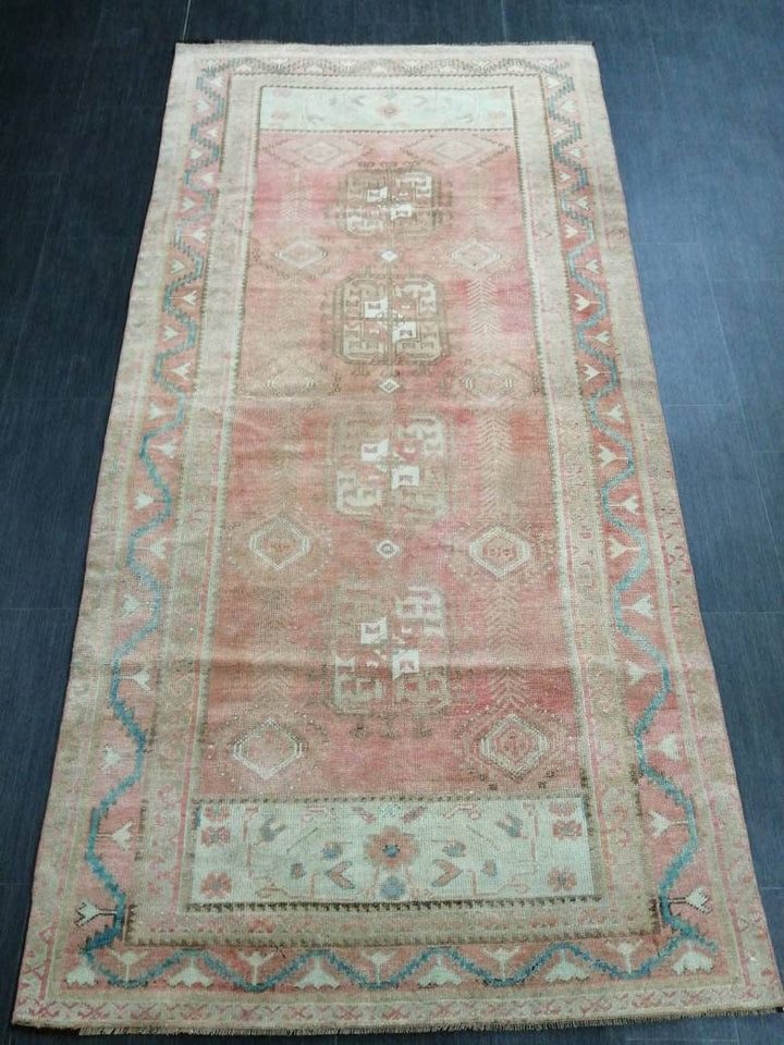 Beige Turkish Runner Rug 4' x 8' 2" Hand-Knotted close-up