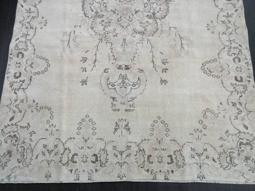 Beige Turkish Oushak Rug 6' 6" x 10' 4" Hand-Knotted reverse
