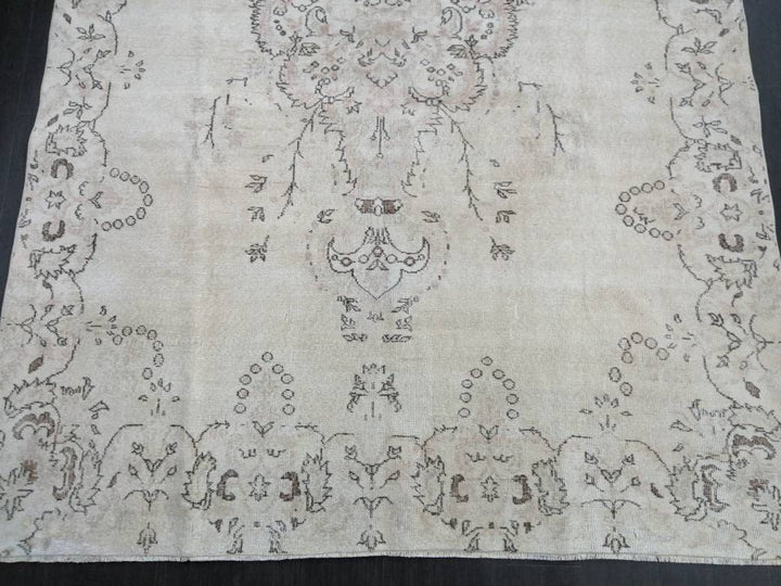 Beige Turkish Oushak Rug 6' 6" x 10' 4" Hand-Knotted reverse