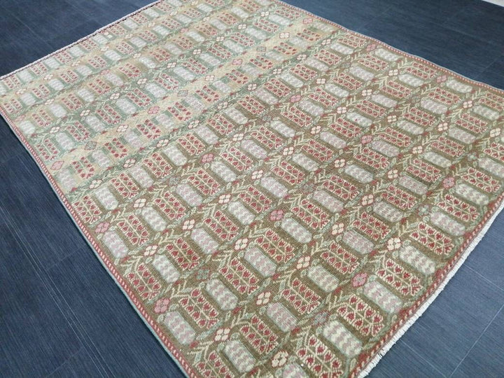 Pink Turkish Runner Rug 4' 2" x 5' 8" Hand-Knotted field