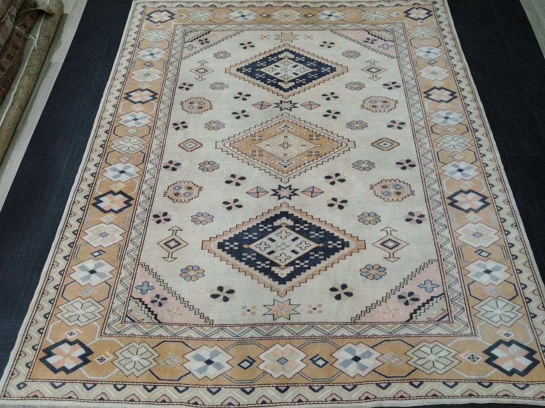 Navy Turkish Oushak Rug 7' 9" x 9' 2" Hand-Knotted detail