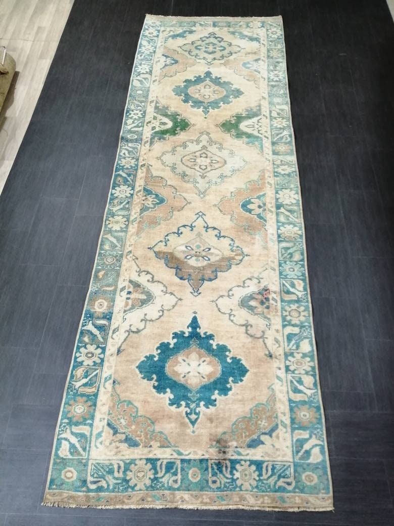 Turkish Runner Rug 4' x 12' 4" Hand-Knotted close-up