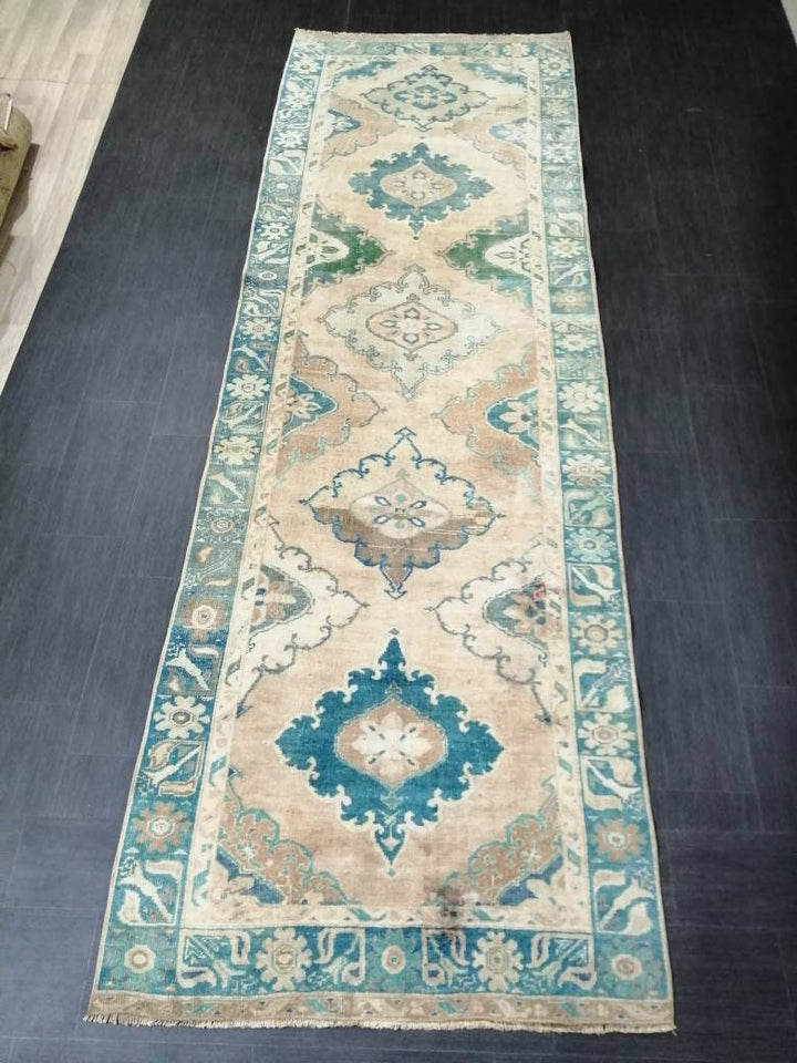 Turkish Runner Rug 4' x 12' 4" Hand-Knotted close-up