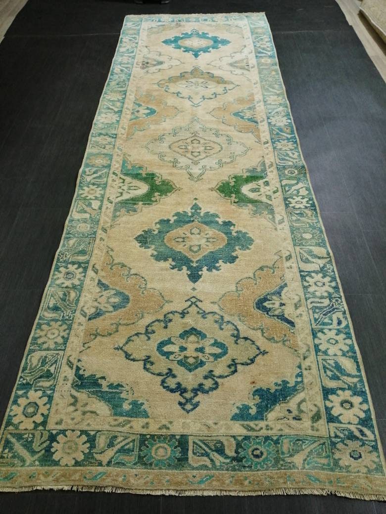 Turkish Runner Rug 4' x 12' 4" Hand-Knotted texture
