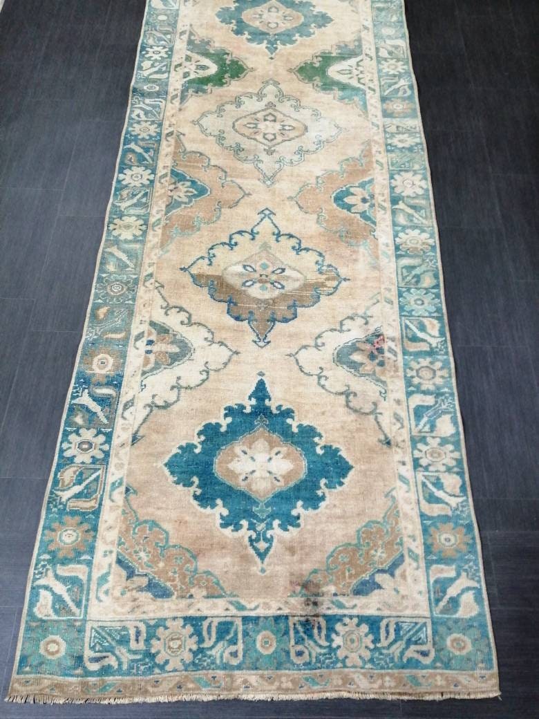 Turkish Runner Rug 4' x 12' 4" Hand-Knotted detail