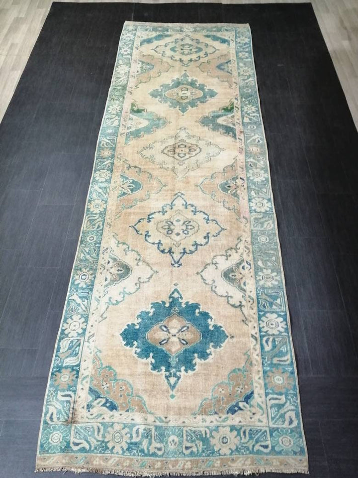 Turkish Runner Rug 4' 3" x 13' 1" Hand-Knotted detail