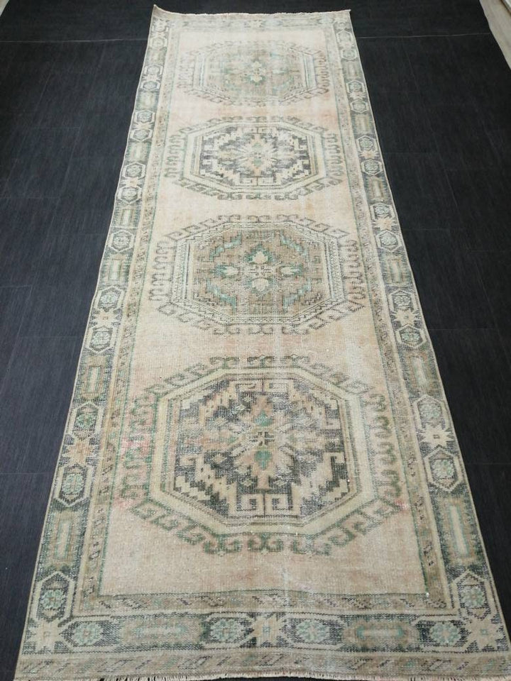 Beige Turkish Runner Rug 3' 11" x 11' Hand-Knotted view 9