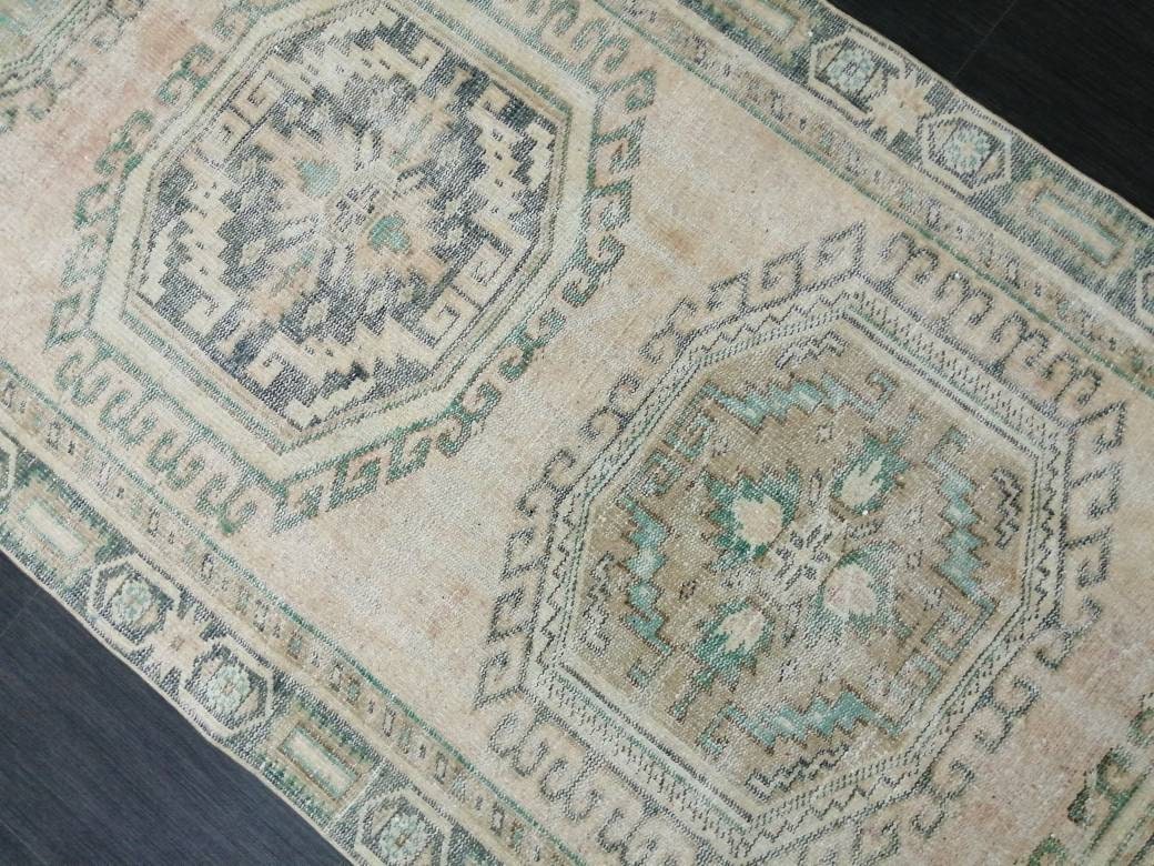 Beige Turkish Runner Rug 3' 11" x 11' Hand-Knotted reverse