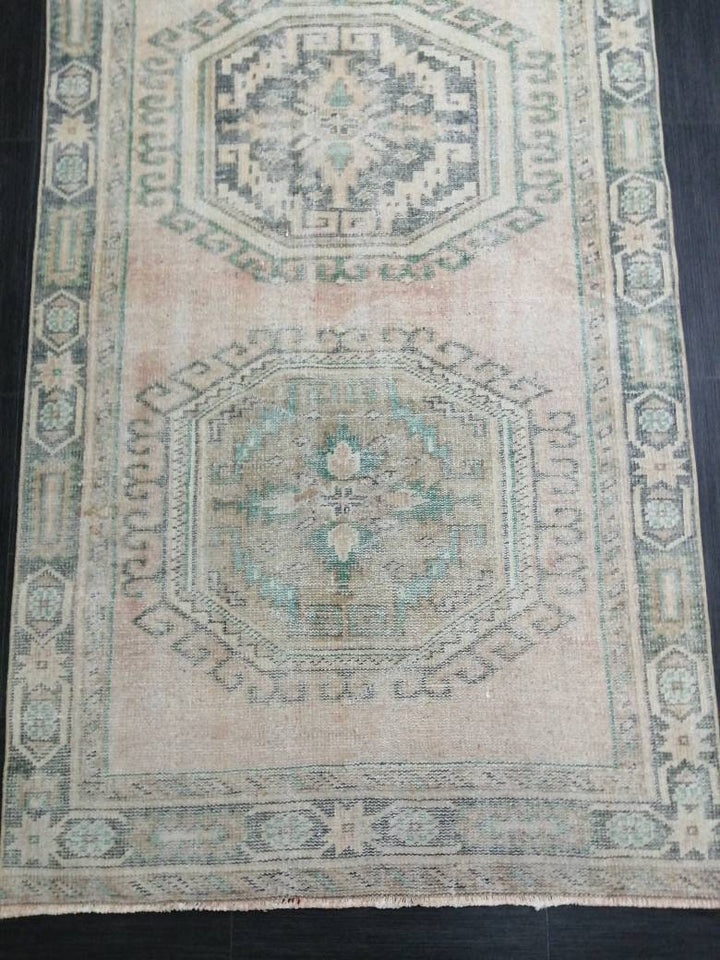 Beige Turkish Runner Rug 3' 11" x 11' Hand-Knotted texture