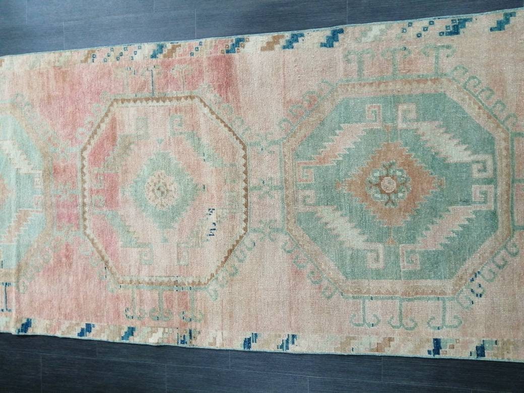Beige Turkish Runner Rug 3' 5" x 11' 8" Hand-Knotted field