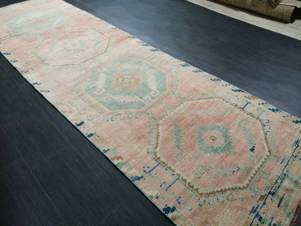 Beige Turkish Runner Rug 3' 5" x 11' 8" Hand-Knotted detail