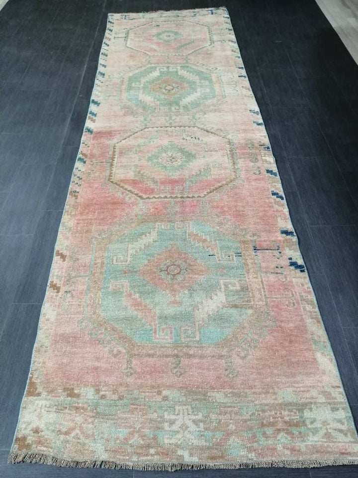 Beige Turkish Runner Rug 3' 5" x 11' 8" Hand-Knotted pattern