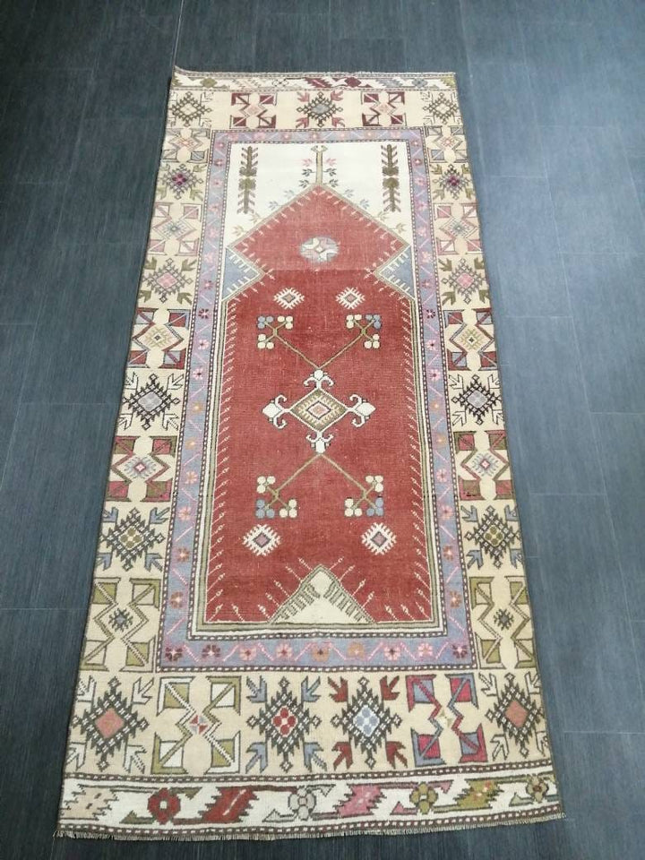 Beige Turkish Runner Rug 3' 1" x 6' 11" Hand-Knotted field