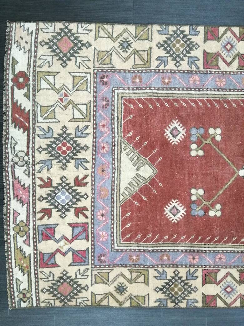 Beige Turkish Runner Rug 3' 1" x 6' 11" Hand-Knotted reverse