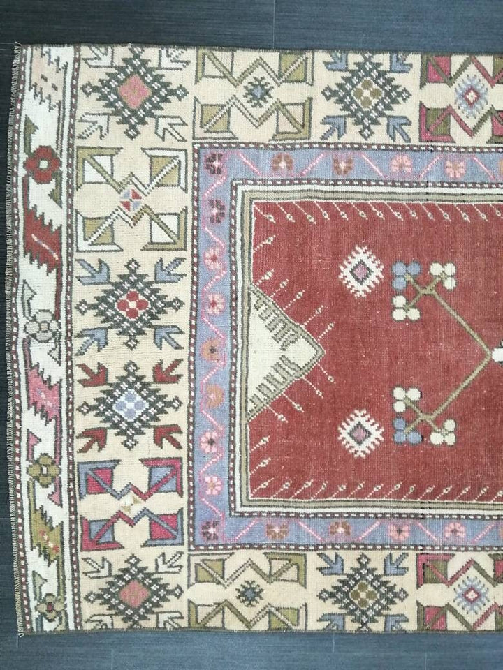 Beige Turkish Runner Rug 3' 1" x 6' 11" Hand-Knotted reverse