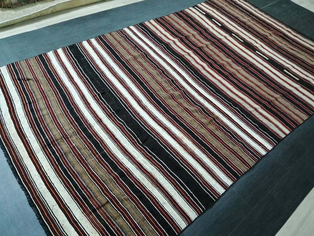 Black Turkish Runner Rug 6' 9" x 12' Hand-Knotted | No. WR48781