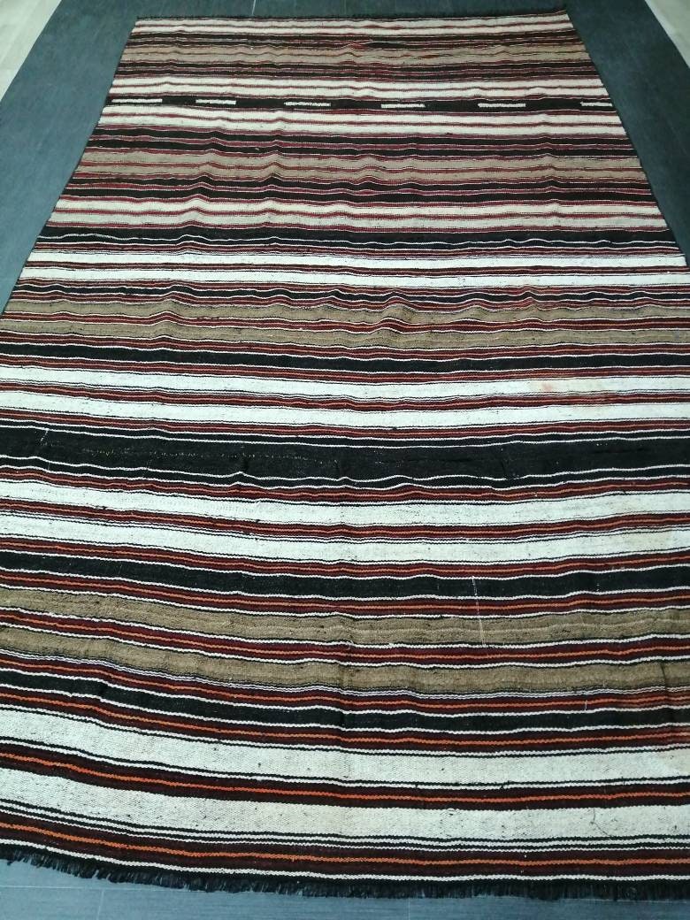 Black Turkish Runner Rug 6' 9" x 12' Hand-Knotted | No. WR48781
