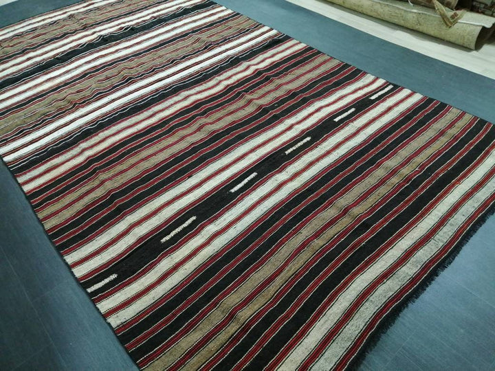 Black Turkish Runner Rug 6' 9" x 12' Hand-Knotted | No. WR48781
