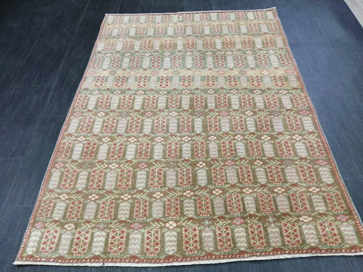 Pink Turkish Runner Rug 4' 2" x 5' 8" Hand-Knotted close-up