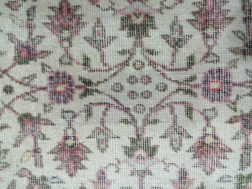 Tan Turkish Runner Rug 4' 11" x 9' 9" Hand-Knotted close-up
