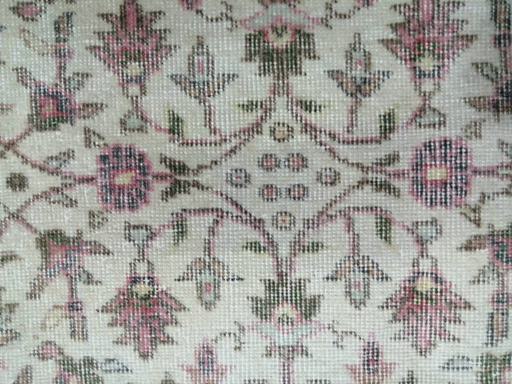 Tan Turkish Runner Rug 4' 11" x 9' 9" Hand-Knotted close-up