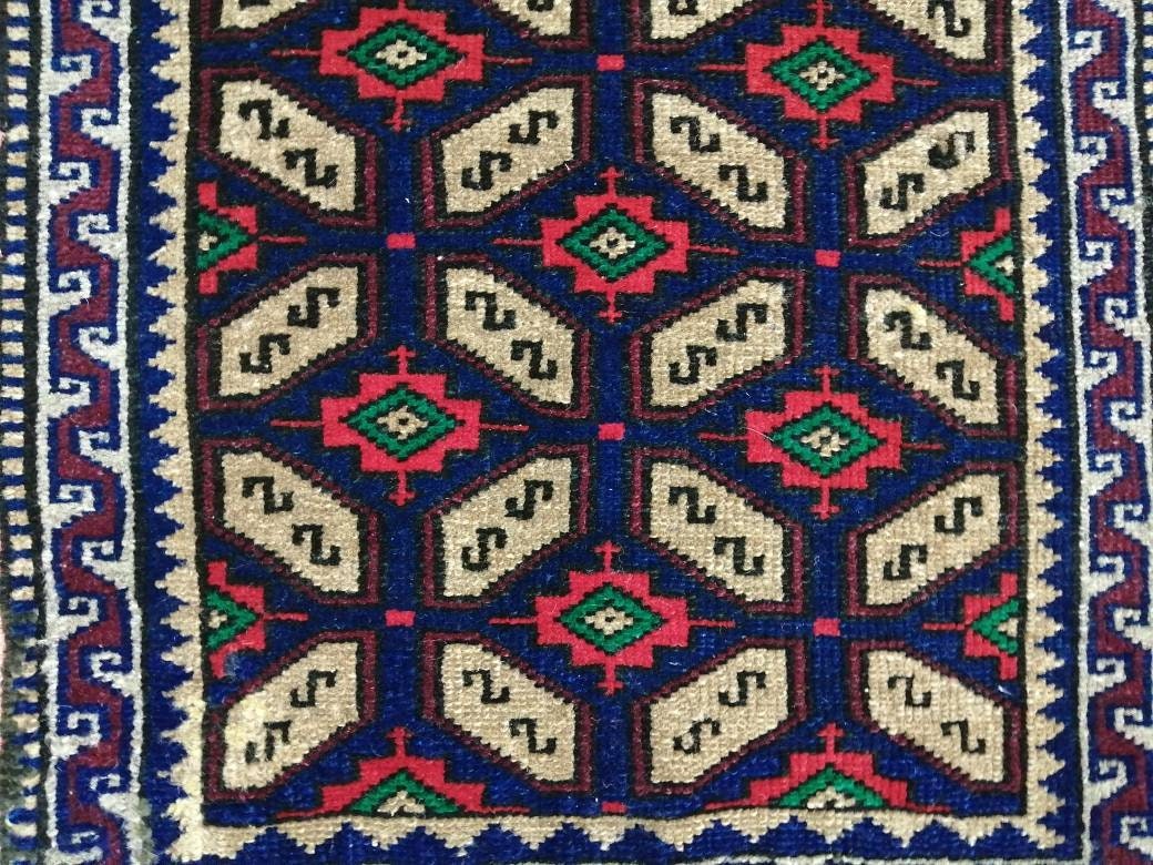Navy Turkish Runner Rug 1' 9" x 3' 8" Hand-Knotted border