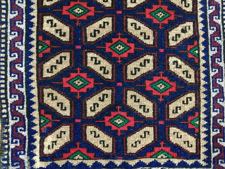 Navy Turkish Runner Rug 1' 9" x 3' 8" Hand-Knotted border