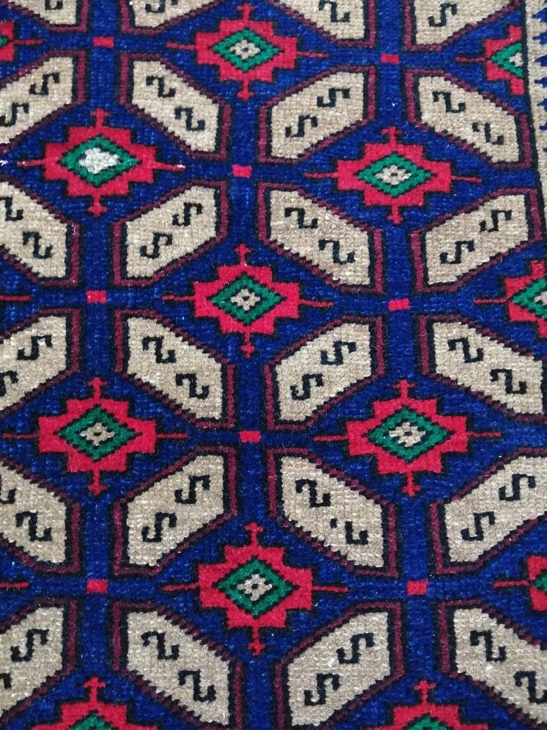 Navy Turkish Runner Rug 1' 9" x 3' 8" Hand-Knotted pattern