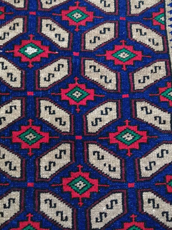 Navy Turkish Runner Rug 1' 9" x 3' 8" Hand-Knotted pattern