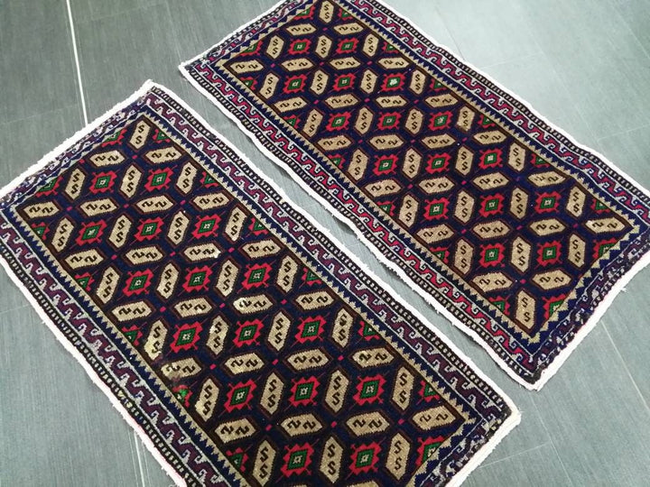 Navy Turkish Runner Rug 1' 9" x 3' 8" Hand-Knotted detail