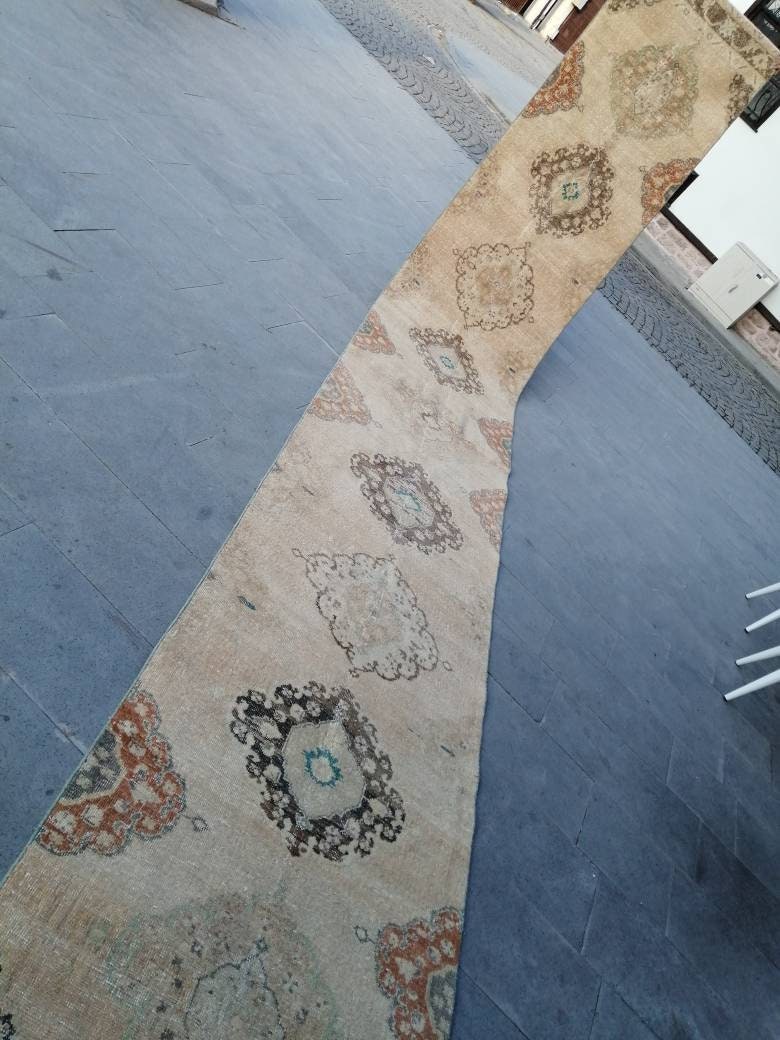 Beige Turkish Runner Rug 2' 11" x 20' 4" Hand-Knotted close-up