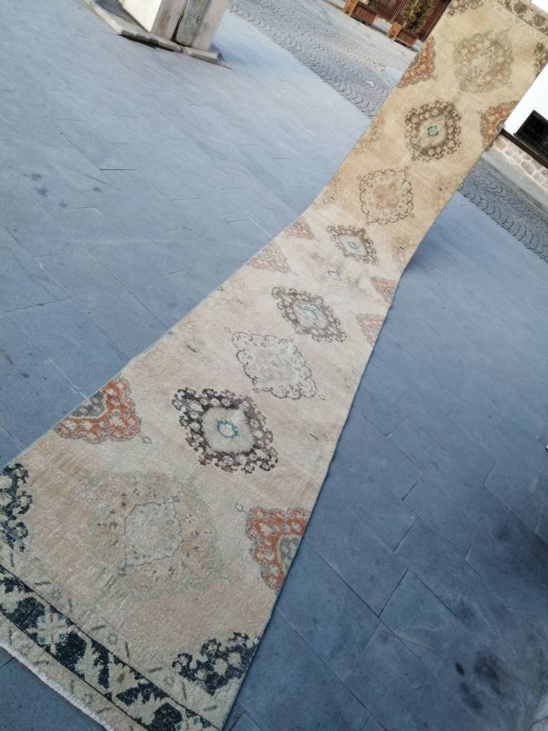 Beige Turkish Runner Rug 2' 11" x 20' 4" Hand-Knotted