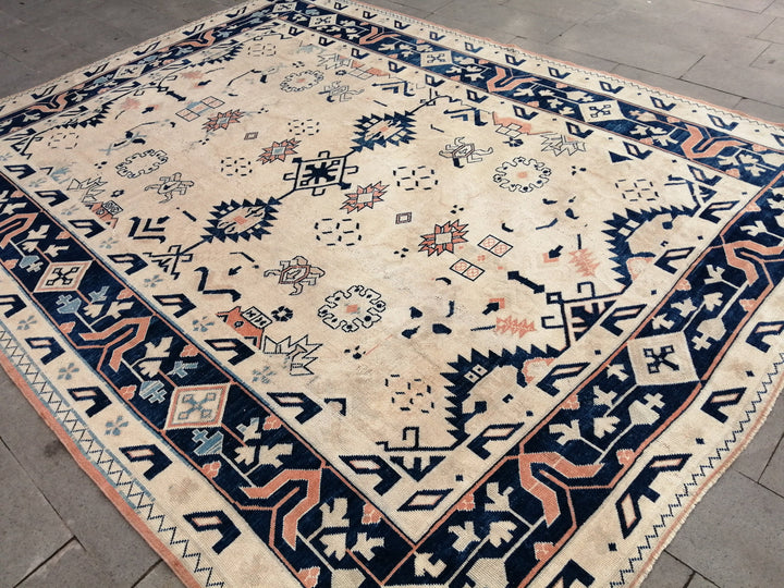 Navy Turkish Oushak Rug 9' 2" x 12' 2" Hand-Knotted