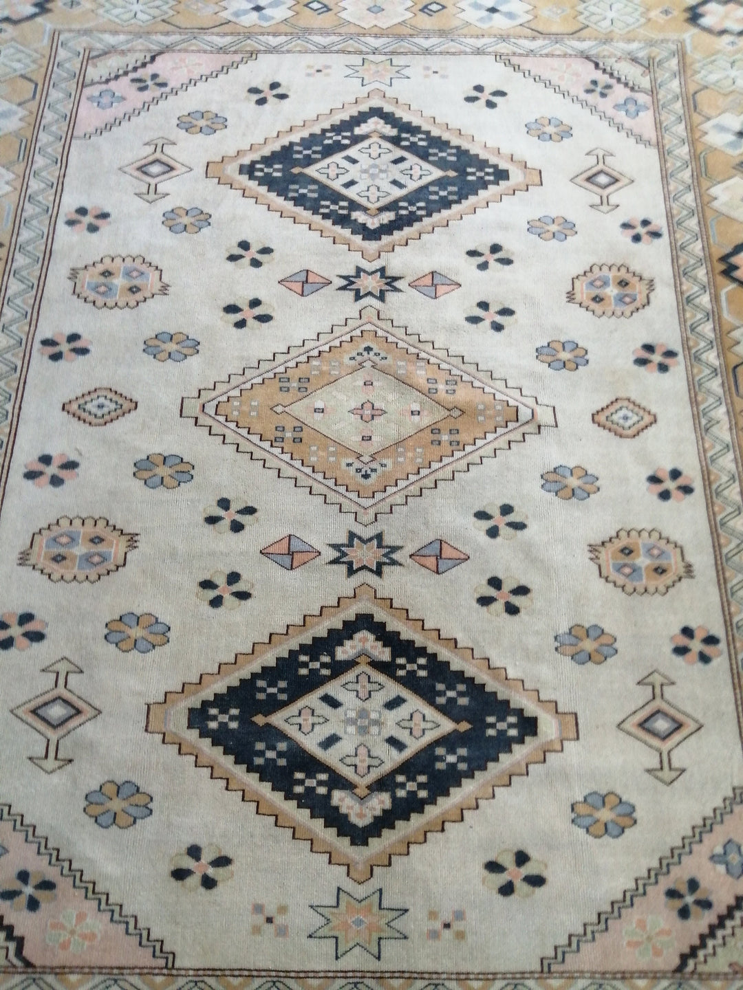 Navy Turkish Oushak Rug 7' 9" x 9' 2" Hand-Knotted reverse