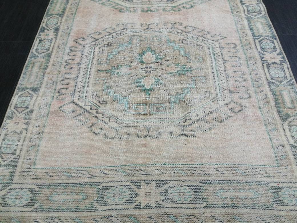 Beige Turkish Runner Rug 3' 11" x 11' Hand-Knotted close-up