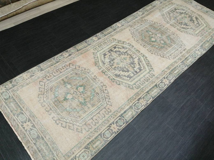 Beige Turkish Runner Rug 3' 11" x 11' Hand-Knotted
