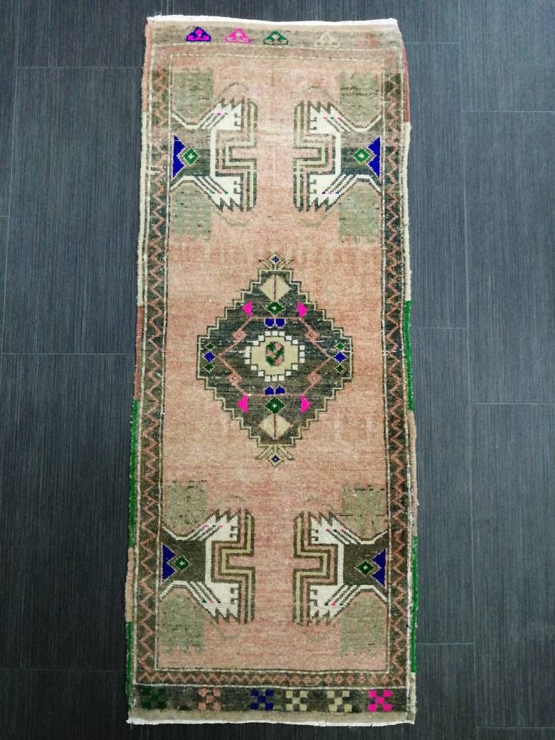 Beige Turkish Runner Rug 1' 5" x 3' 8" Hand-Knotted close-up