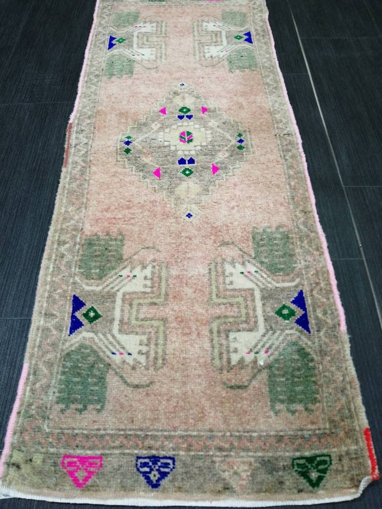 Beige Turkish Runner Rug 1' 5" x 3' 11" Hand-Knotted field