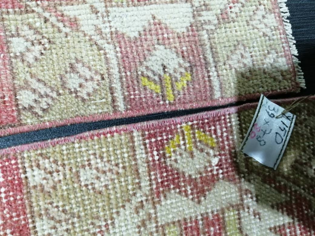 Beige Turkish Runner Rug 1' 3" x 2' 6" Hand-Knotted field