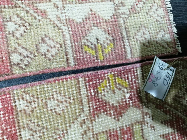Beige Turkish Runner Rug 1' 3" x 2' 6" Hand-Knotted field