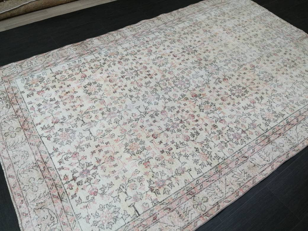 Beige Turkish Oushak Rug 6' 3" x 9' 9" Hand-Knotted