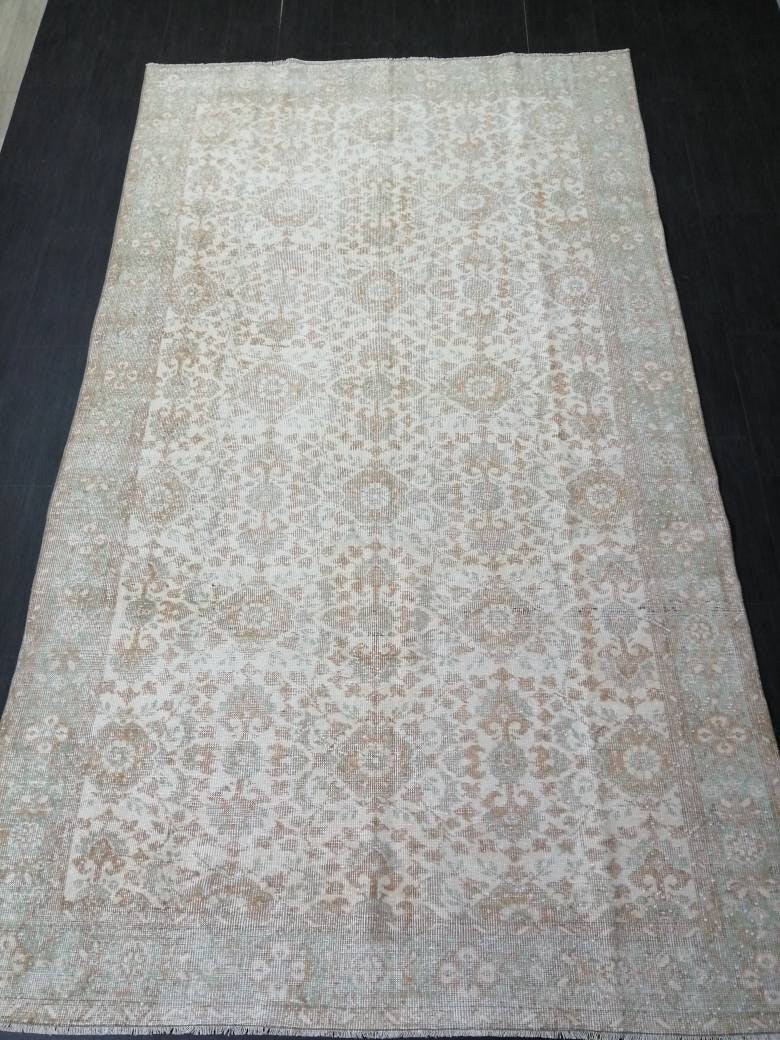 Beige Turkish Oushak Rug 5' 11" x 10' 3" Hand-Knotted reverse