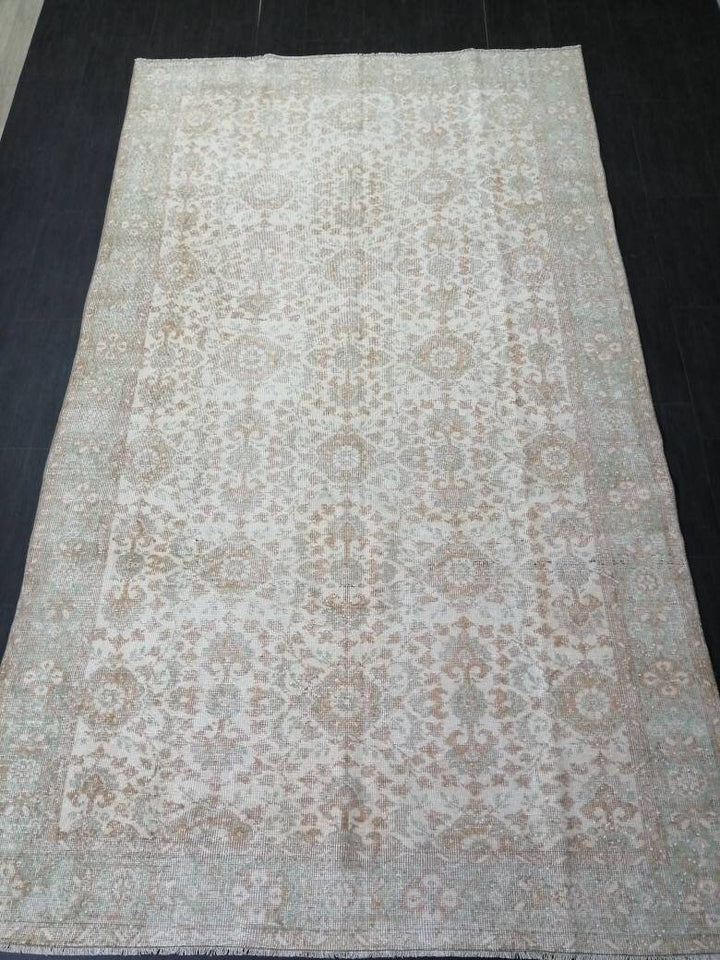 Beige Turkish Oushak Rug 5' 11" x 10' 3" Hand-Knotted reverse