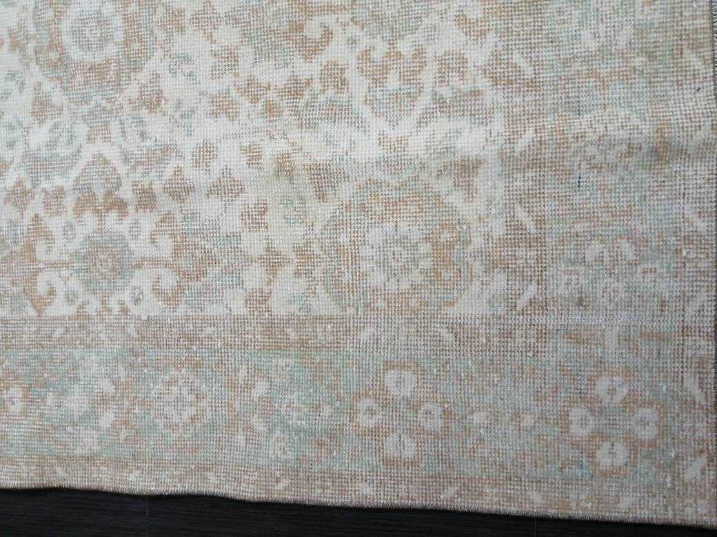 Beige Turkish Oushak Rug 5' 11" x 10' 3" Hand-Knotted field