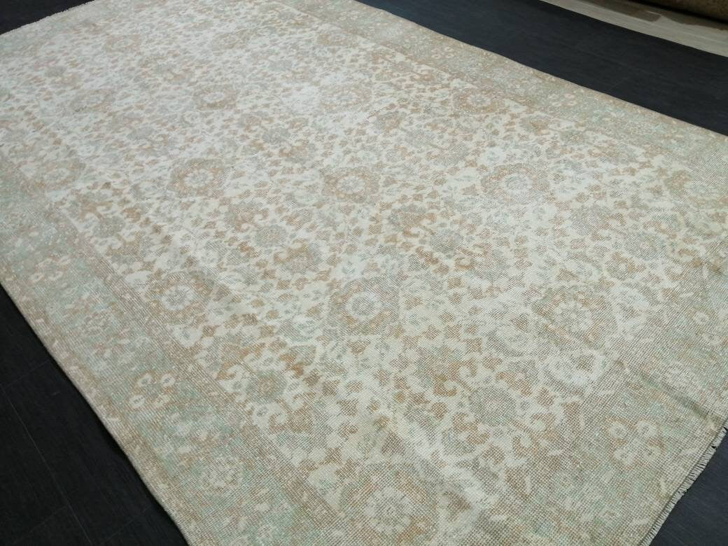 Beige Turkish Oushak Rug 5' 11" x 10' 3" Hand-Knotted