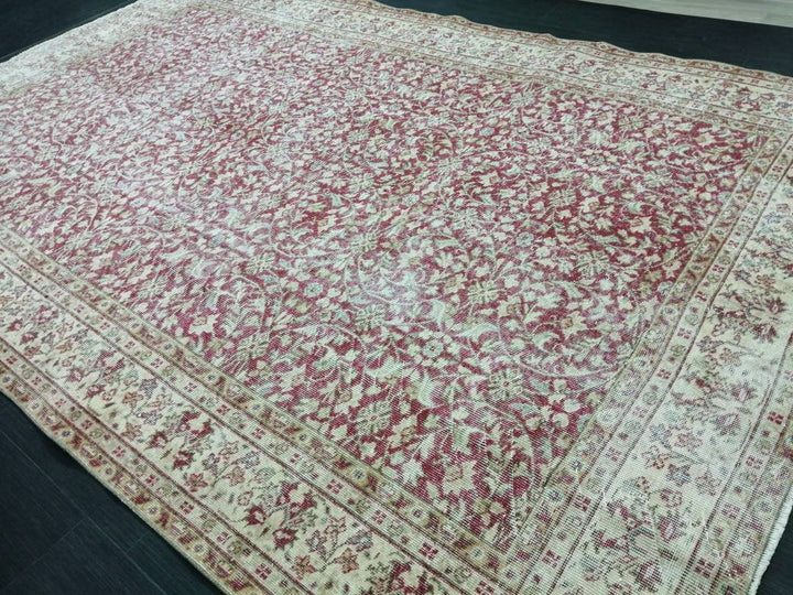 Beige Turkish Oushak Rug 6' 7" x 10' 4" Hand-Knotted