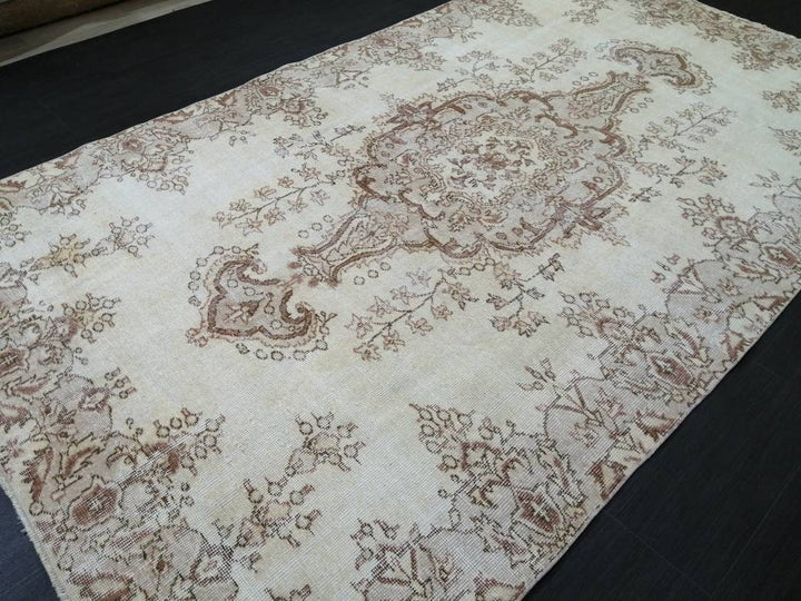 Beige Turkish Oushak Rug 5' 4" x 8' 11" Hand-Knotted