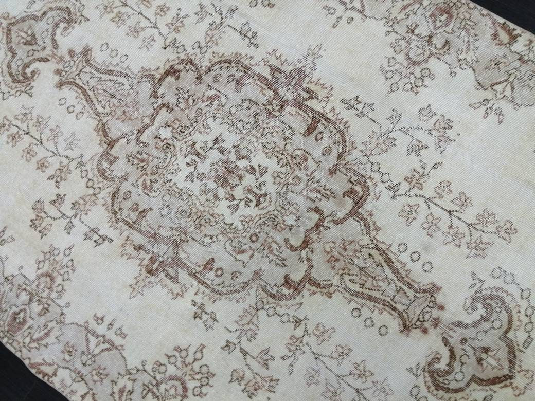 Beige Turkish Oushak Rug 5' 4" x 8' 11" Hand-Knotted reverse